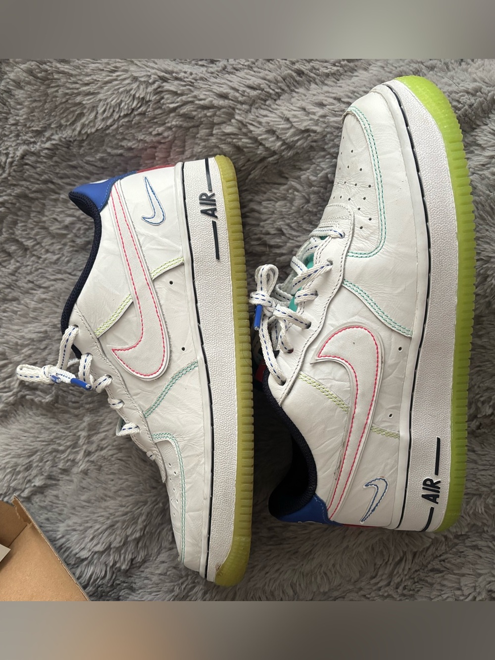 Nike Kids White Sneakers with Lime, Pink & Blue Accents